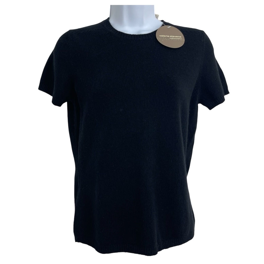 New Valerie Stevens Sweater Blouse Women's 100% Cashmere Black Short Sleeve Sz S